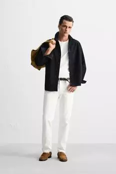 Верхняя рубашка из замшевой кожи ZARA, синий