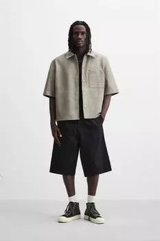 Верхняя рубашка с эффектом кожи ZARA, цвет Grey/Natural