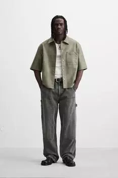 Верхняя рубашка с эффектом кожи ZARA, цвет Light khaki