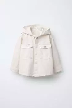 Верхняя рубашка с капюшоном ZARA, экрю