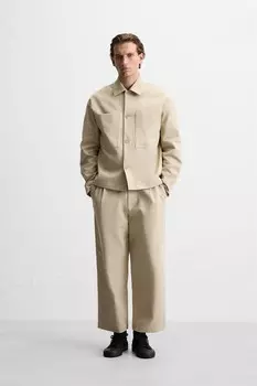 Верхняя рубашка с карманами ZARA, бежевый