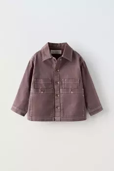 Верхняя рубашка с карманами ZARA, цвет chocolate