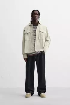 Верхняя рубашка с карманами ZARA, камень