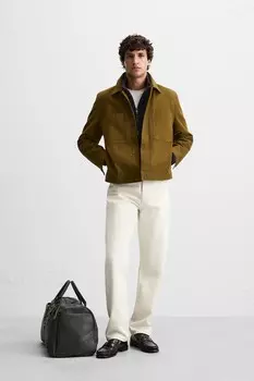Верхняя рубашка с карманами ZARA, оливково-зеленый