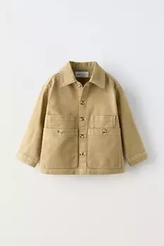 Верхняя рубашка с карманами ZARA, оливково-зеленый