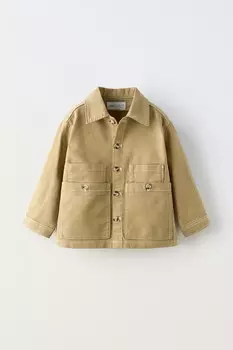 Верхняя рубашка с карманами ZARA, оливково-зеленый