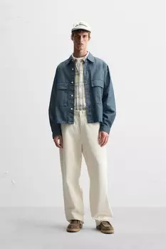Верхняя рубашка с карманами ZARA, синий/зеленый