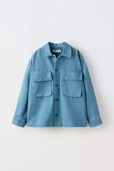 Верхняя рубашка с карманами ZARA, светло-голубой