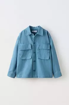 Верхняя рубашка с карманами ZARA, светло-голубой