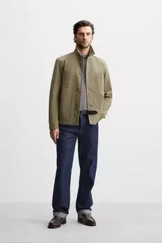 Верхняя рубашка с карманами ZARA, светлый хаки