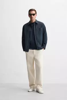 Верхняя рубашка с карманами ZARA, темно-синий