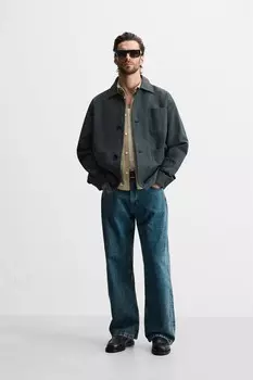 Верхняя рубашка с карманами ZARA, темно-зеленый