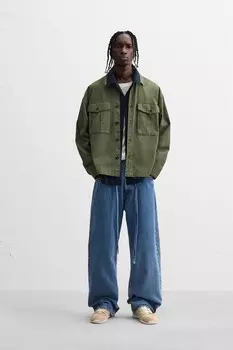 Верхняя рубашка с карманами ZARA, темный хаки