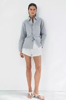 Верхняя рубашка с карманами женская коллекция ZARA, серый