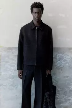 Верхняя рубашка с молнией и структурой H&M, черный