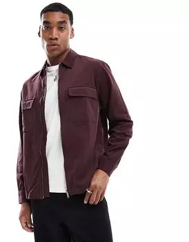 Верхняя рубашка с молнией спереди бордового цвета ASOS DESIGN
