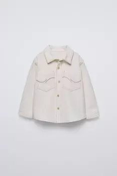 Верхняя рубашка с вышитыми карманами ZARA, экрю