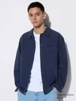 Верхняя рубашка свободного покроя из льняной смеси Uniqlo, синий
