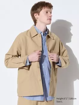 Верхняя рубашка свободного покроя из льняной смеси Uniqlo, бежевый