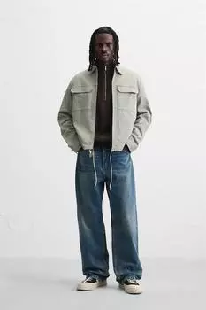 Верхняя рубашка свободного покроя на молнии ZARA, цвет Grey green
