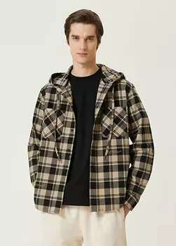 Верхняя рубашка в клетку с капюшоном и логотипом Off-White, бежевый