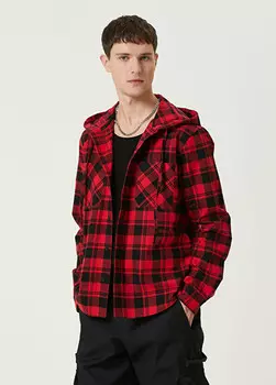 Верхняя рубашка в клетку с капюшоном Off-White, красный