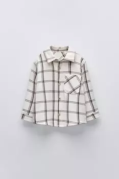 Верхняя рубашка в клетку ZARA, экрю
