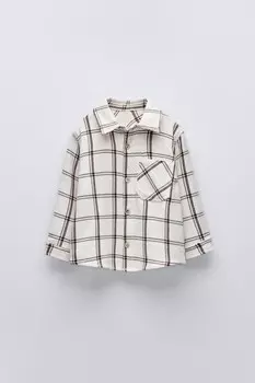 Верхняя рубашка в клетку ZARA, экрю
