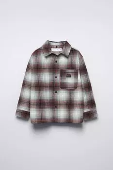 Верхняя рубашка в клетку ZARA, цвет brick