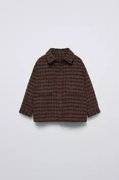 Верхняя рубашка в клетку ZARA, коричневый