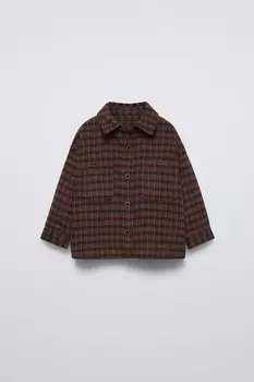 Верхняя рубашка в клетку ZARA, коричневый