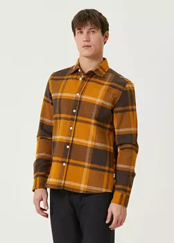 Верхняя рубашка в коричнево-золотую клетку с узором в клетку Les Deux, золотой