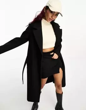Vero Moda – элегантное пальто миди черного цвета с поясом