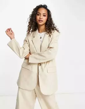 Vero Moda – элегантный костюмный пиджак кремово-белого цвета, имитирующий кожу