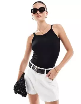 Vero Moda – Aware – Боди из тонкого трикотажа в рубчик черного цвета с U-образным вырезом сзади