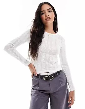 Vero Moda – Белый топ с длинными рукавами и прорывным узором