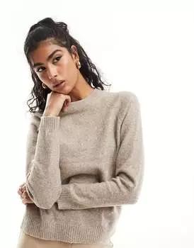 Vero Moda — бежевый меланжевый свитер с круглым вырезом