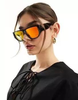 Vero Moda — большие солнцезащитные очки черепахового цвета с зеркальными линзами в форме заката