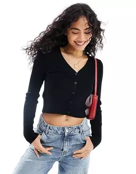 Vero Moda – Черный кардиган в рубчик