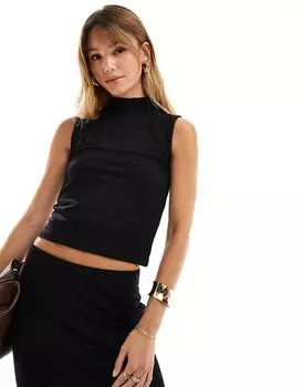 Vero Moda – Черный трикотажный топ в рубчик с высоким воротником и укороченным кроем, коорд