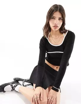 Vero Moda – Черный трикотажный топ в рубчик с контрастной окантовкой