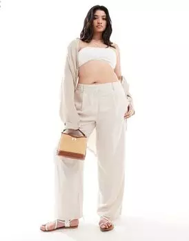 Vero Moda Curve – брюки для папы светло-бежевого цвета с широкими штанинами