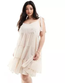 Vero Moda Curve – кремовое многослойное пляжное платье с завязками