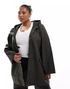 Vero Moda Curve – Куртка-дождевик с покрытием цвета темного хаки с капюшоном