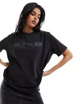 Vero Moda – футболка оверсайз размытого черного цвета с принтом «Нью-Йорк»