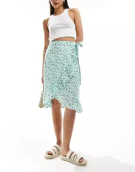 Vero Moda – голубая юбка миди с цветочным принтом и запахом спереди
