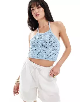 Vero Moda — Голубой топ с воротником-халтер крючком