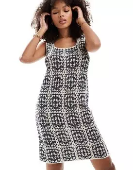 Vero Moda – Короткое платье крючком темно-синего с белым цвета