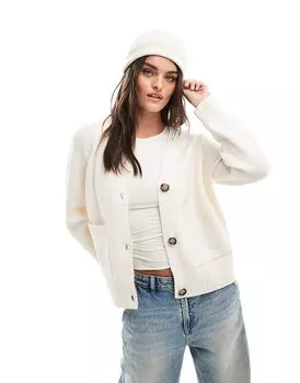 Vero Moda – Кремовый кардиган с V-образным вырезом и пуговицами