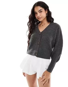 Vero Moda – куртка крупной вязки в рубчик асфальтового серого цвета с планкой на пуговицах